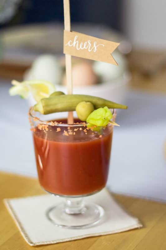 Get this delicious Easter Brunch Menu including the best Bloody Mary recipe! Find ideas for your Easter table, too. Brunch recipes and Easter decorating ideas all in one place. 