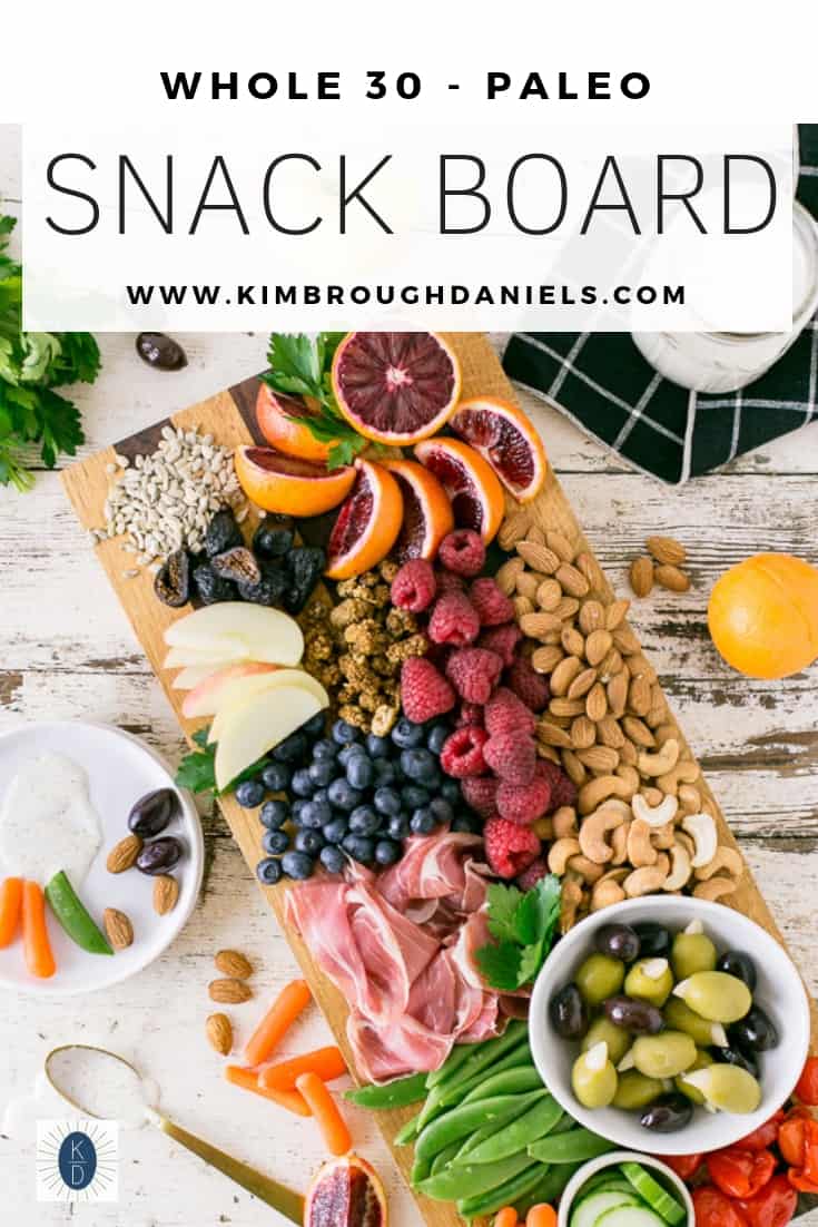 To celebrate meeting the challenge of doing Whole30, I created a lovely spread of Whole30 compliant snacks. This Paleo appetizer platter rivals any fancy cheese plate or charcuterie board around. It's chock full of healthy snacks.